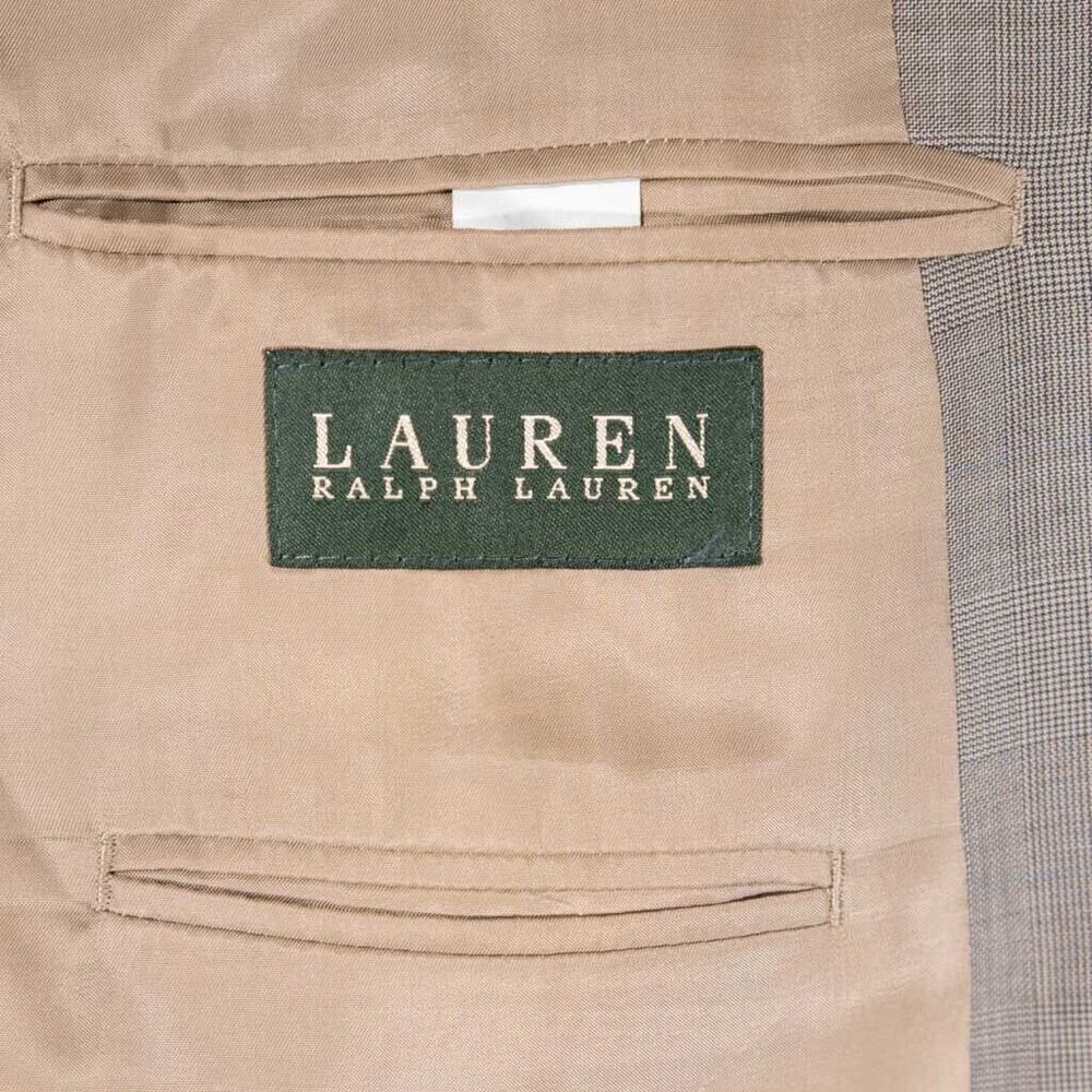 Ralph Lauren Mens Blazer Beige Plaid Wool 2 Button Lined Jacket Sport Coat 42L - Picture 3 of 9